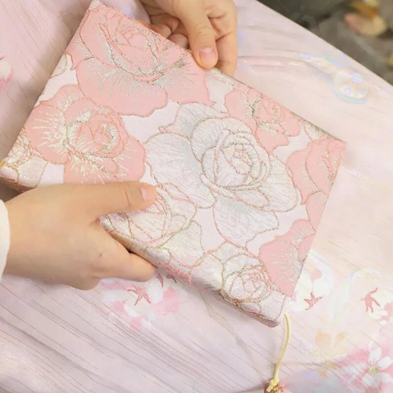 A5 Book Cover Sleeve Protector Handmade Textbook Cover Rose Flower Journal Planner Book Diary Protector Notebook Cover Hardcover